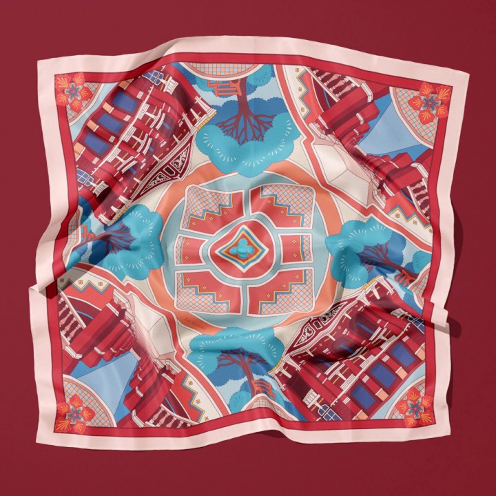 Silk scarf with Quoc Hoc Hue pattern (Size 60*60cm : 549,000vnd)